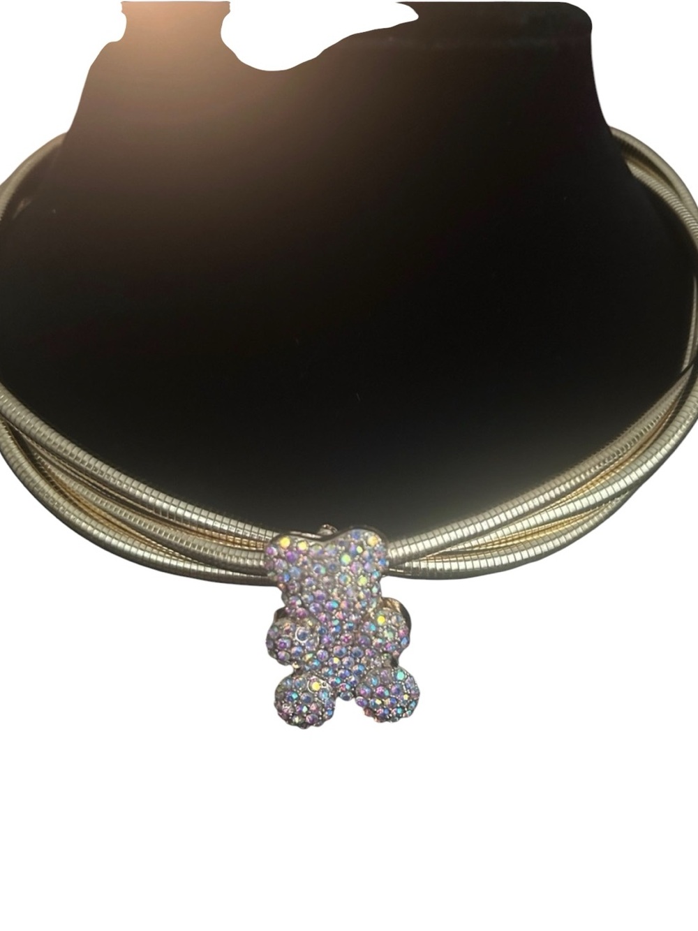 Multistrand Silver-Tone Necklace with Iridescent Teddy Charm
